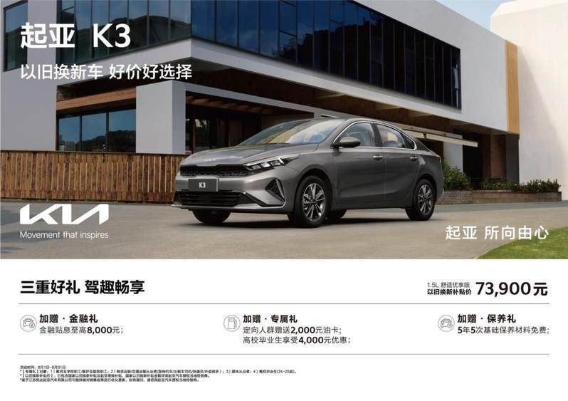 超值購車鉅惠來襲!悅達起亞8月以舊換新補貼價低至5.68萬起