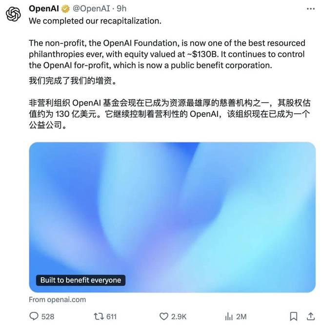 OpenAI完成資本重組,奧特曼宣稱28年實現完全自動化AI研究員