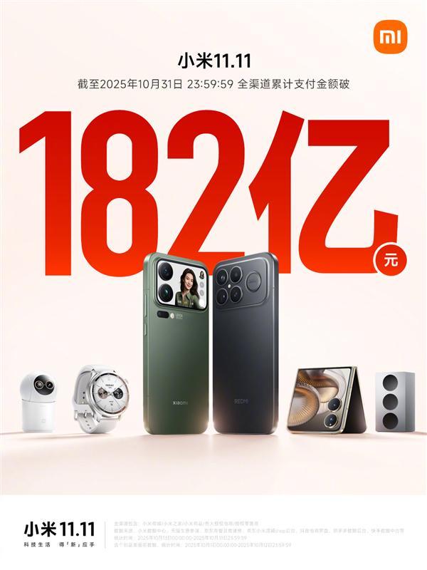 小米雙11戰報出爐:全渠道累計支付金額破182億