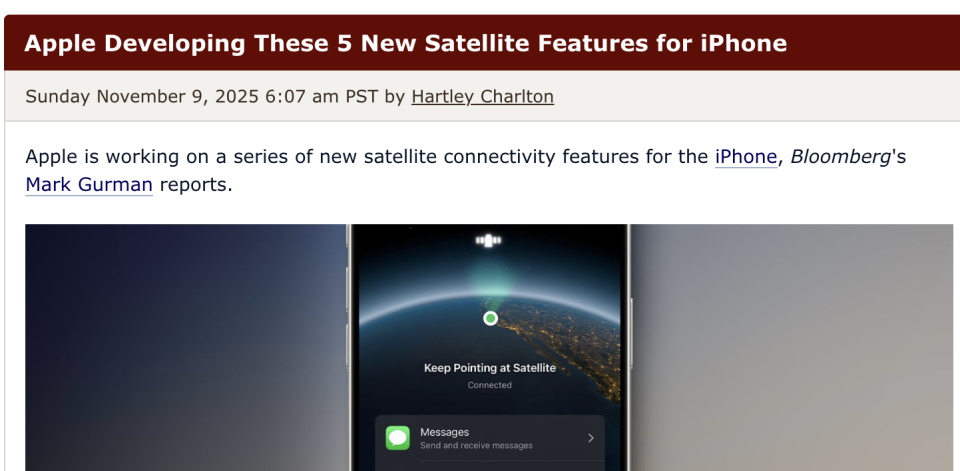 消息稱蘋果正為iPhone開發全新衛星驅動功能 圖片