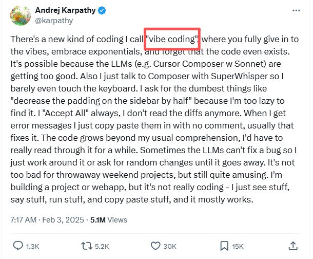 程序員不再寫代碼,而是靠「感覺」!年度熱詞Vibe Coding背后的編程革命
